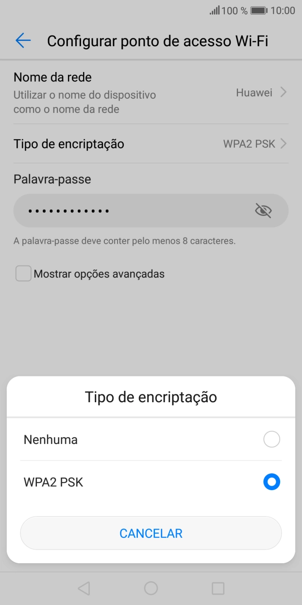 Prima WPA2 PSK para proteger o hotspot Wi-Fi com uma password.