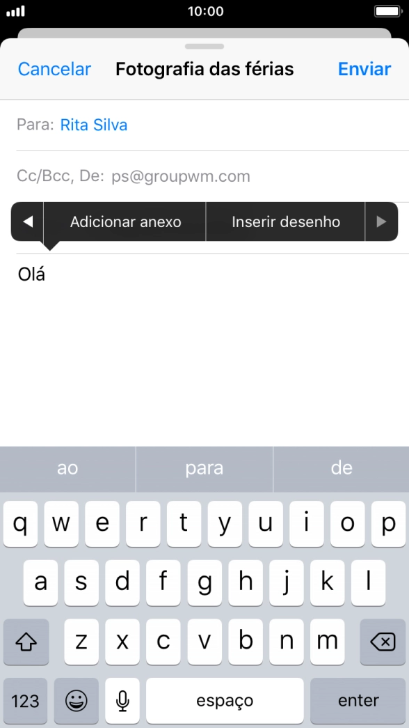 Prima Adicionar anexo e siga as indicações no ecrã para anexar um documento.