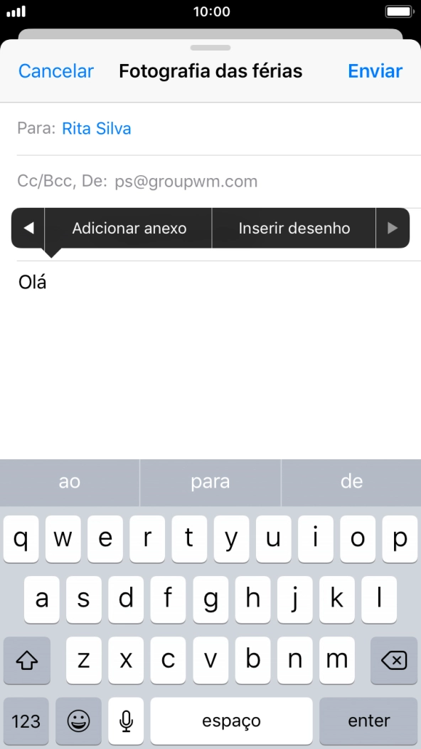 Prima Adicionar anexo e siga as indicações no ecrã para anexar um documento.