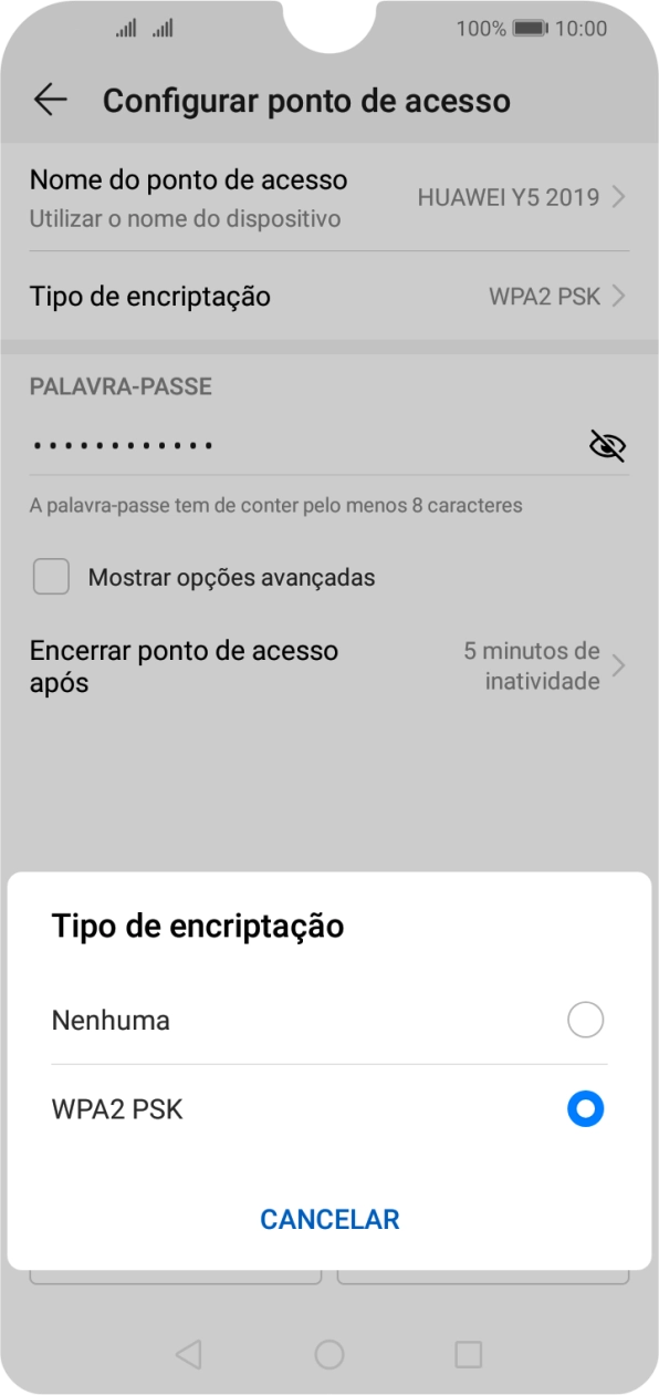 Prima WPA2 PSK para proteger o hotspot Wi-Fi com uma password.
