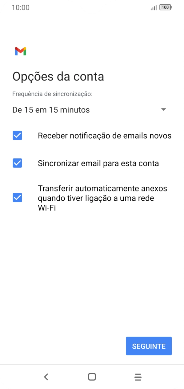 Se o ecrã mostrar esta imagem, a sua conta foi identificada e configurada automaticamente. Siga as indicações no ecrã para introduzir informações adicionais e concluir a configuração.