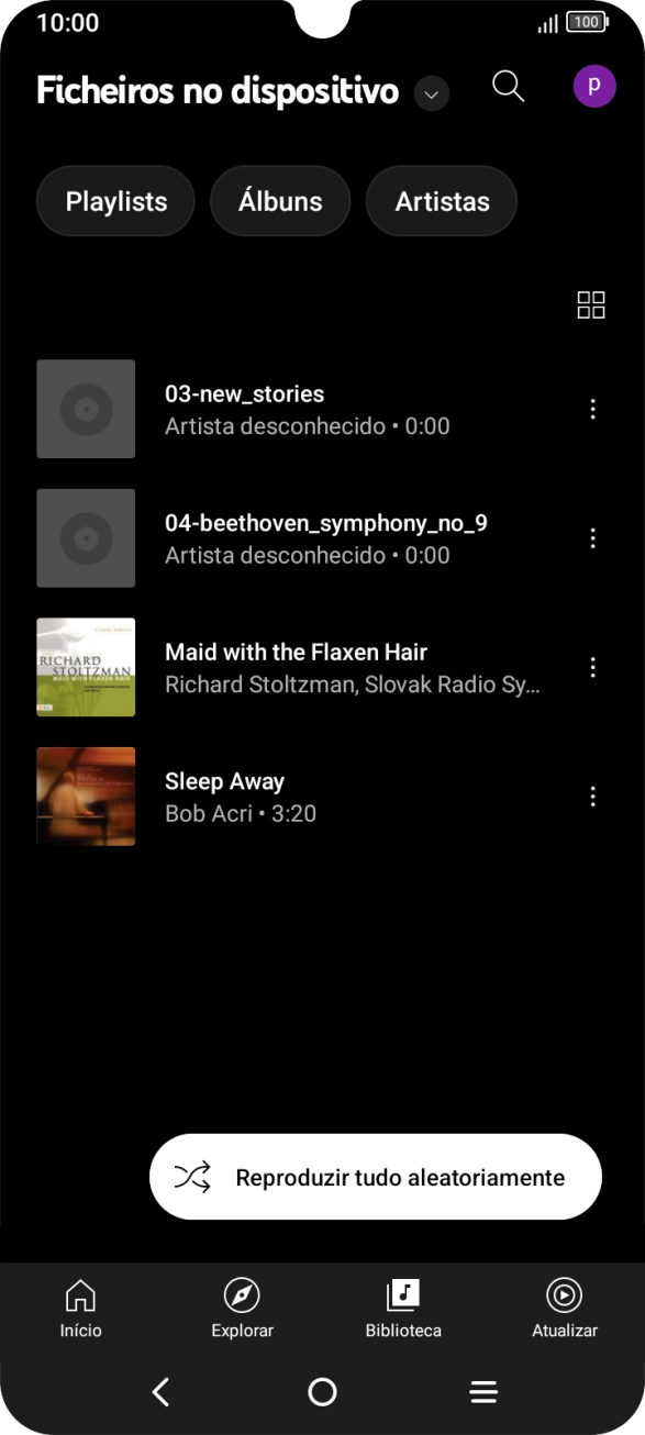 Prima o ficheiro de música pretendido.