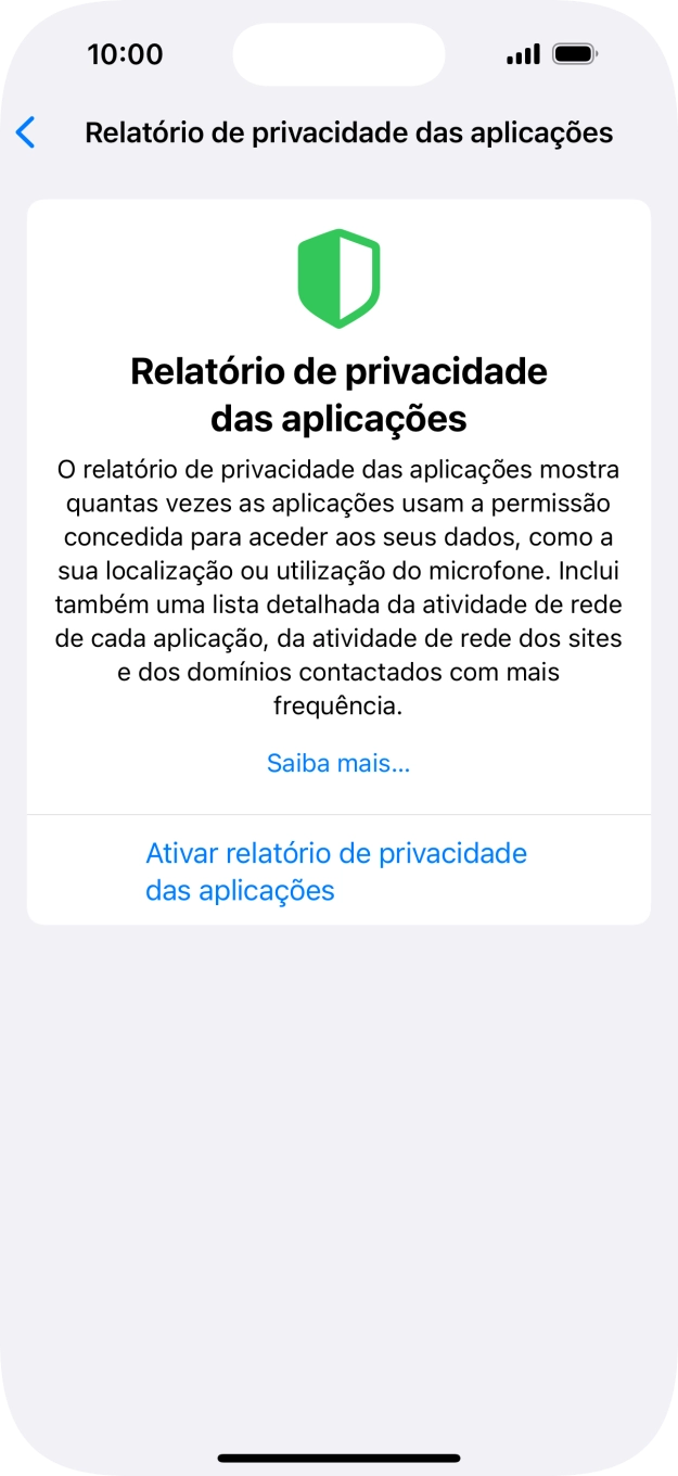 Prima Ativar relatório de privacidade das aplicações para ativar a função.