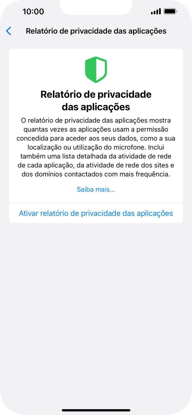 Prima Ativar relatório de privacidade das aplicações para ativar a função.