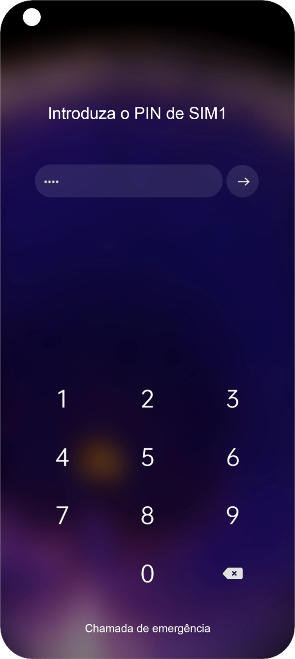 Se o cartão SIM estiver bloqueado, deve introduzir o seu código PIN e premir a seta para a direita.