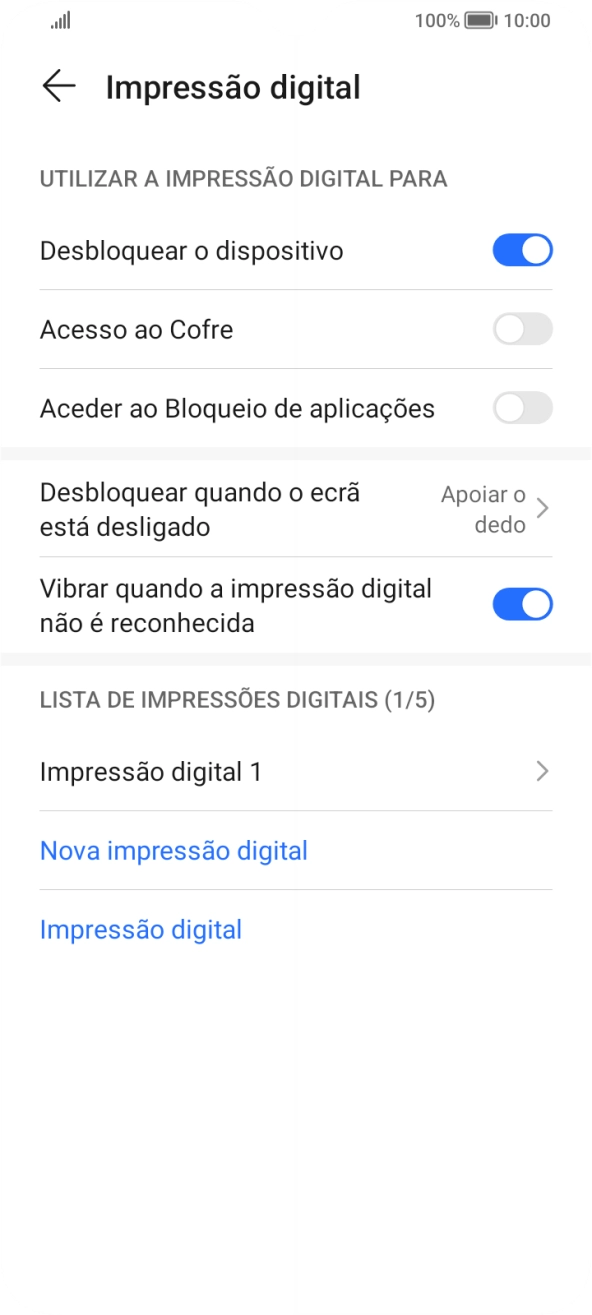 Prima os indicadores junto às definições pretendidas para as ativar ou desativar.