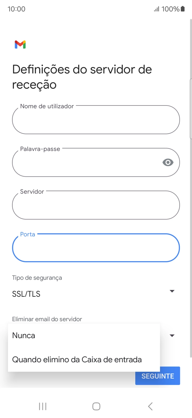 Prima Nunca para manter os e-mails no servidor quando estes são apagados no telefone.