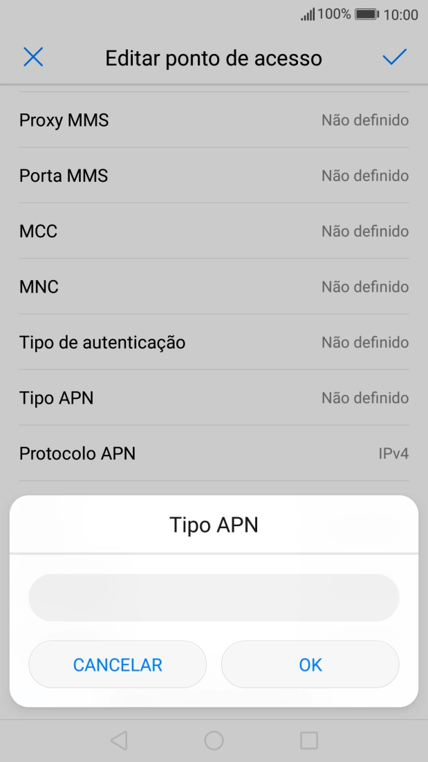 Introduza default e prima OK.