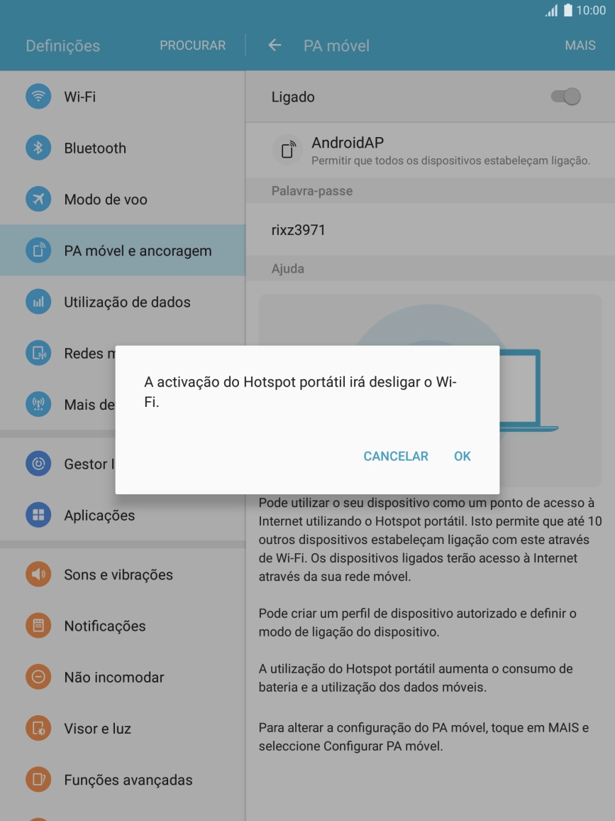Se o Wi-Fi estiver ativado, prima OK.