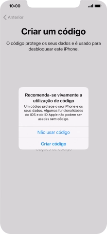 Se desativar a função, prima Não usar código.
