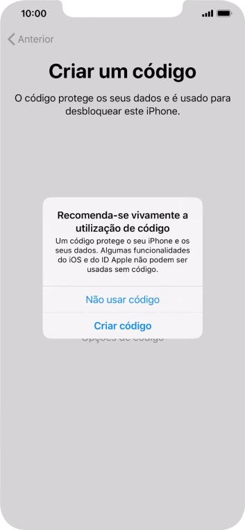Se desativar a função, prima Não usar código.