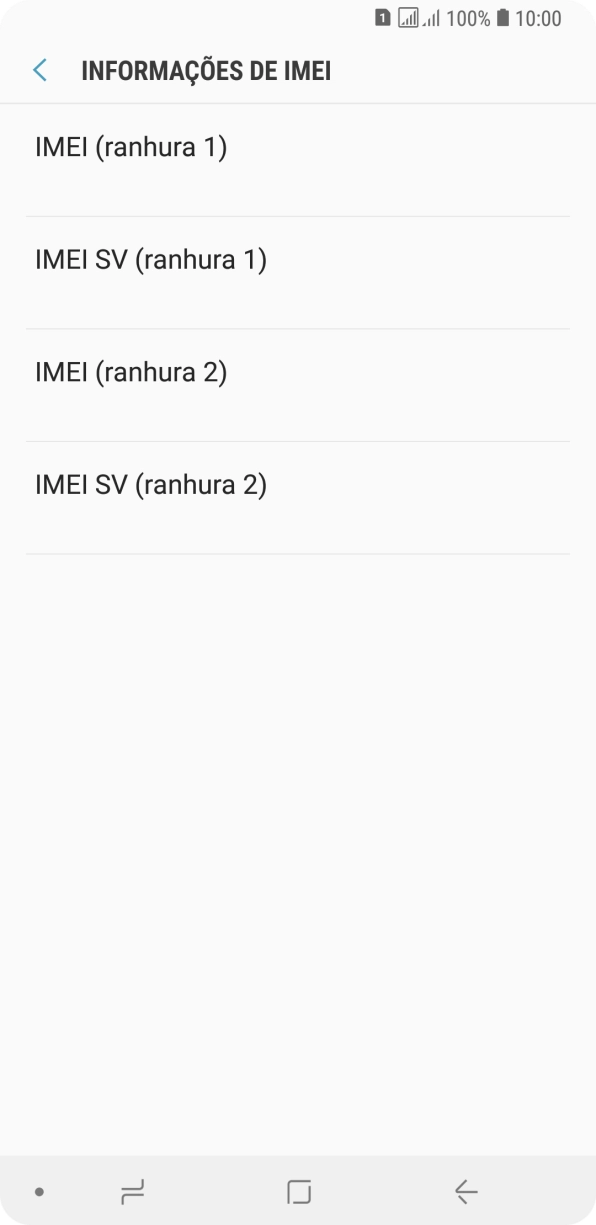 O código IMEI para o cartão SIM pretendido é agora mostrado no ecrã.