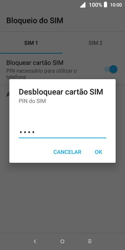 Introduza o seu código PIN e prima OK.