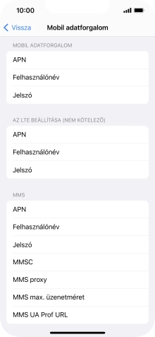 Válaszd az APN lehetőséget. Amennyiben előfizetésed van, írd be azt, hogy mms.vodafone.net.