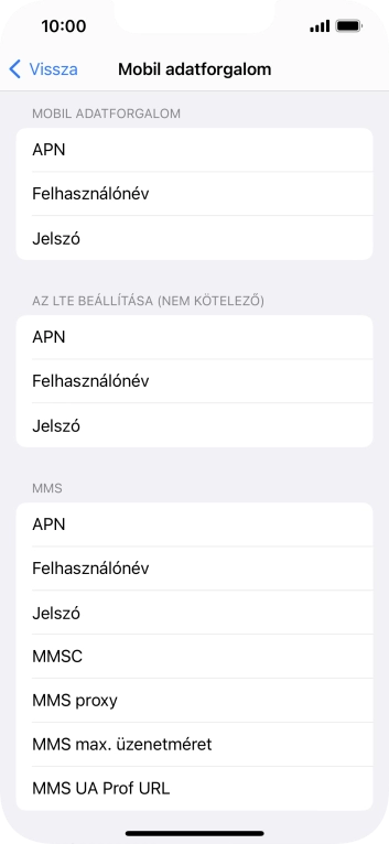 Válaszd az APN lehetőséget. Amennyiben előfizetésed van, írd be azt, hogy mms.vodafone.net.
