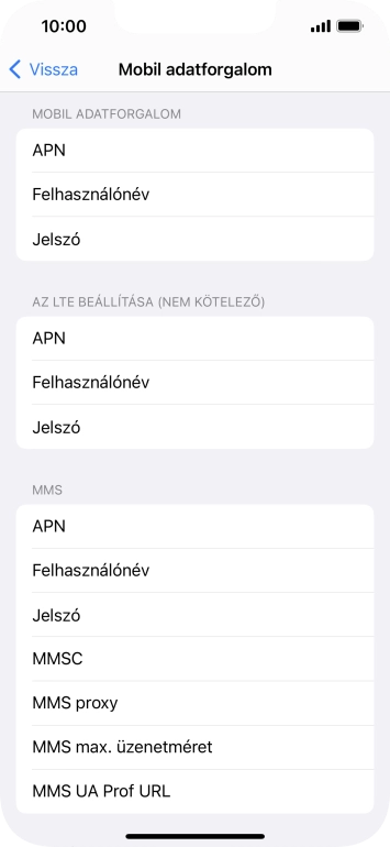 Válaszd az APN lehetőséget. Amennyiben előfizetésed van, írd be azt, hogy mms.vodafone.net.