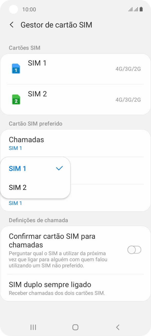 Prima o cartão SIM pretendido.