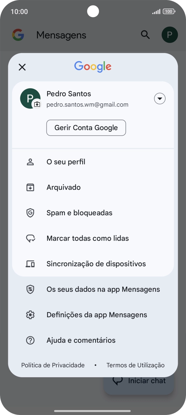 Prima Definições da app Mensagens.