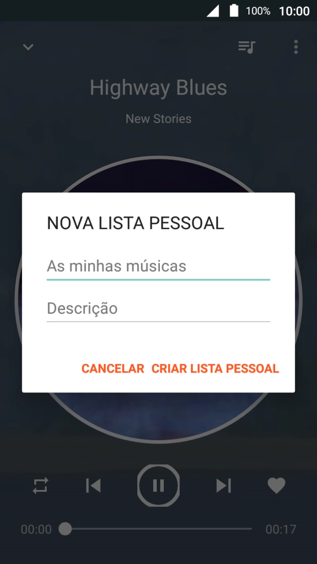 Introduza o nome pretendido para a lista de reprodução e prima CRIAR LISTA PESSOAL.