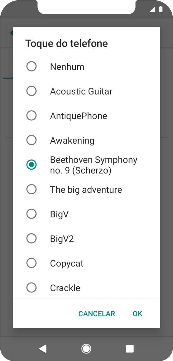 Quando tiver encontrado o tom de toque que pretende, prima OK.