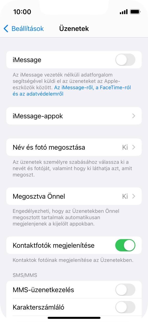 Kattints az „iMessage” melletti csúszkára a funkció bekapcsolásához.