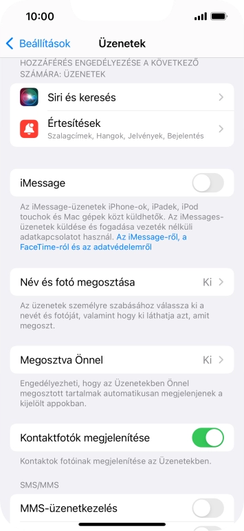 Kattints az „iMessage” melletti csúszkára a funkció bekapcsolásához.