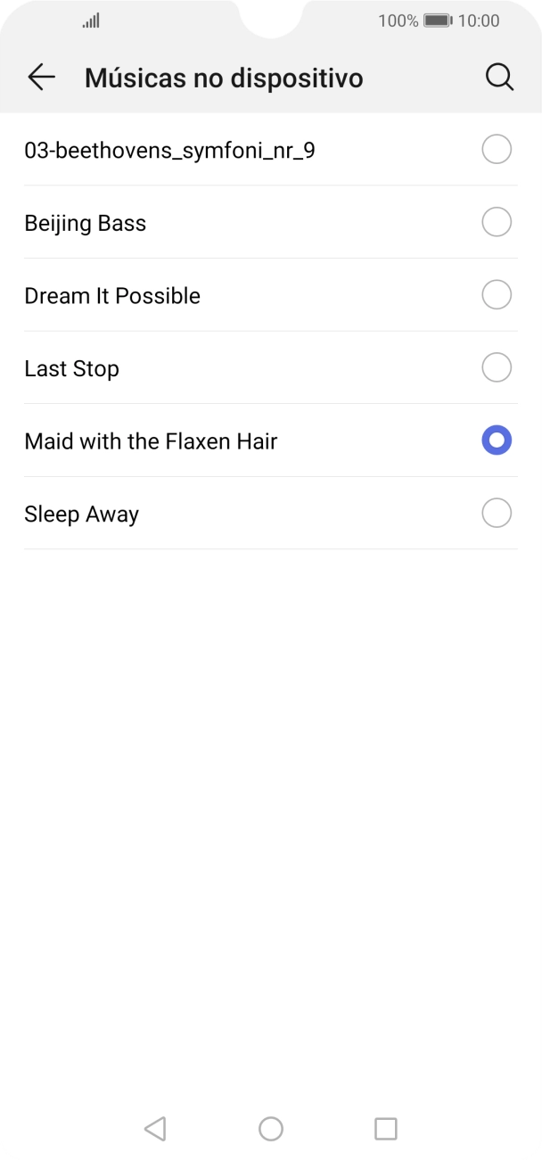 Quando tiver encontrado o tom de toque que pretende, prima duas vezes a seta para a esquerda.