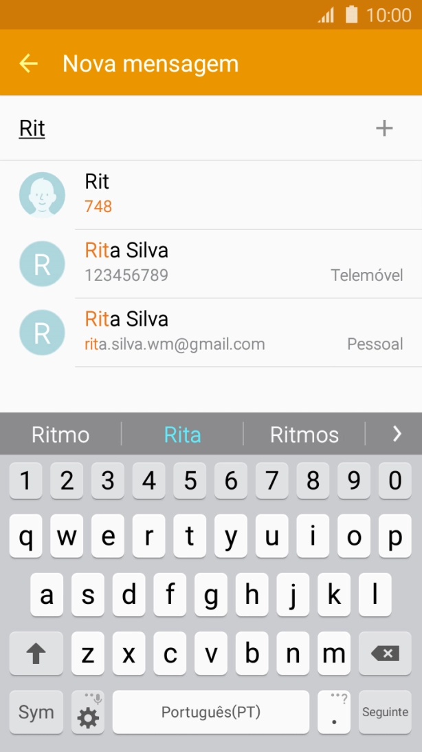 Prima o contacto pretendido.