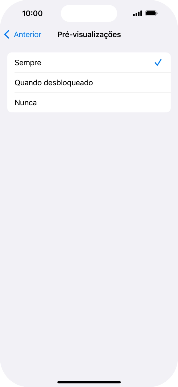 Para escolher a pré-visualização de notificações no ecrã bloqueado, prima Sempre.