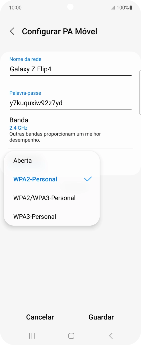 Prima WPA3-Personal para proteger o hotspot Wi-Fi com uma password.