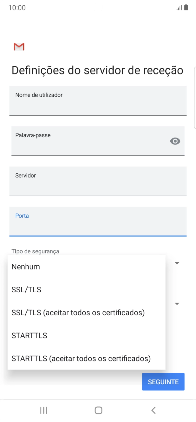 Prima SSL/TLS para ativar a função.