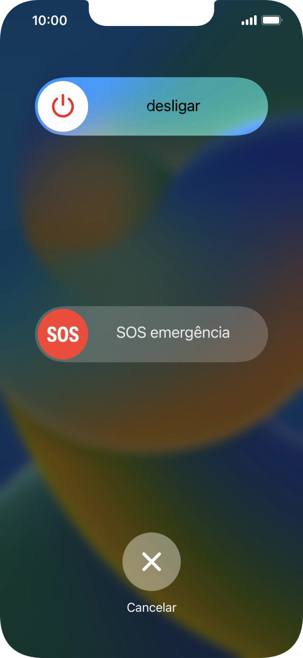 Prima o ícone para desligar e arraste-o para a direita.