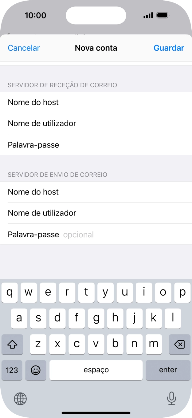 Prima Palavra-passe e introduza a password da sua conta de e-mail na Vodafone.
