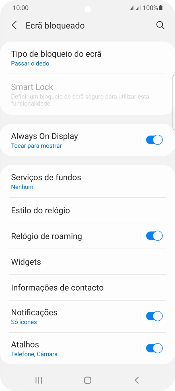 Prima Tipo de bloqueio do ecrã.