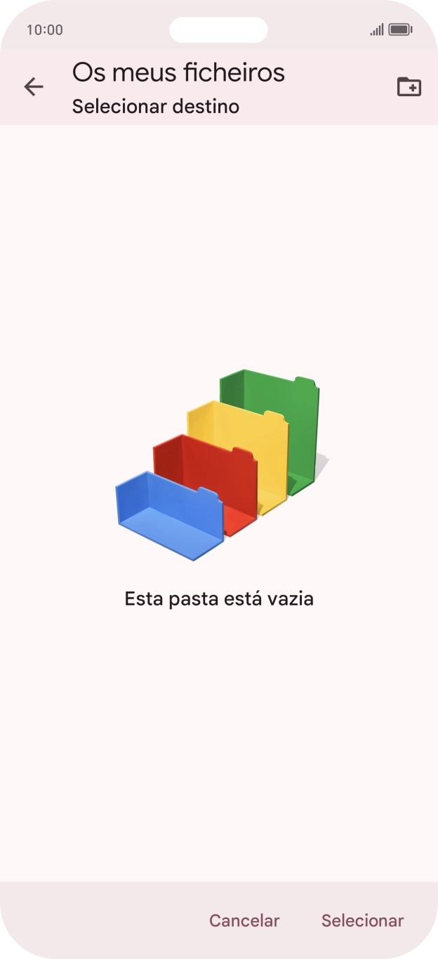 Se quiser criar uma nova pasta, prima o ícone de nova pasta e siga as indicações no ecrã para criar uma nova pasta.