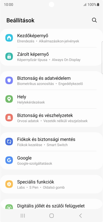 Válaszd a Fiókok és biztonsági mentés lehetőséget.