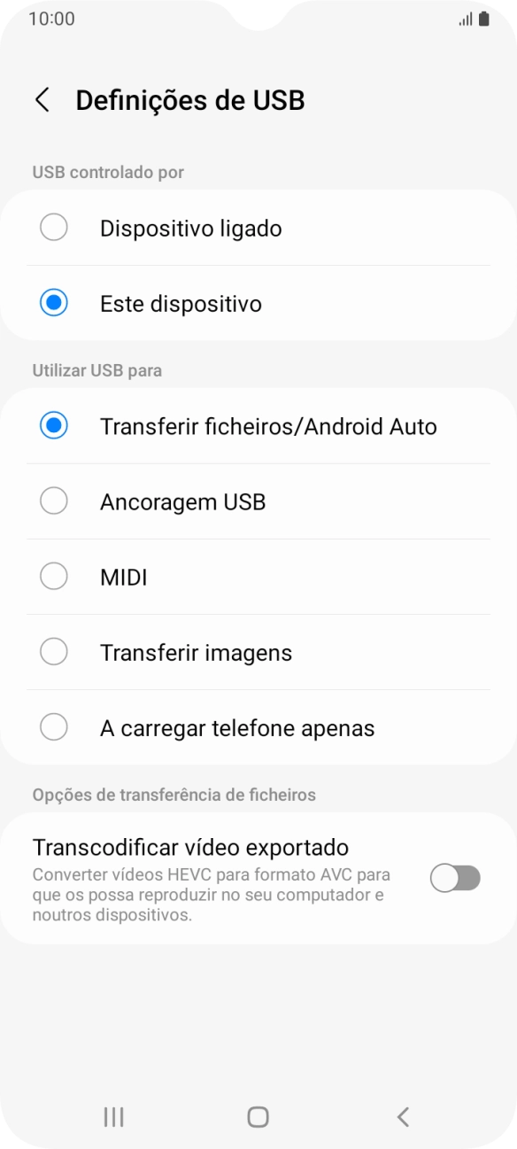 Prima Transferir ficheiros/Android Auto.