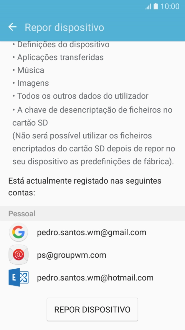 Prima REPOR DISPOSITIVO.