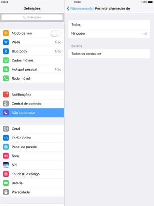 Prima as definições pretendidas para escolher quais os contactos que lhe podem ligar quando a função 