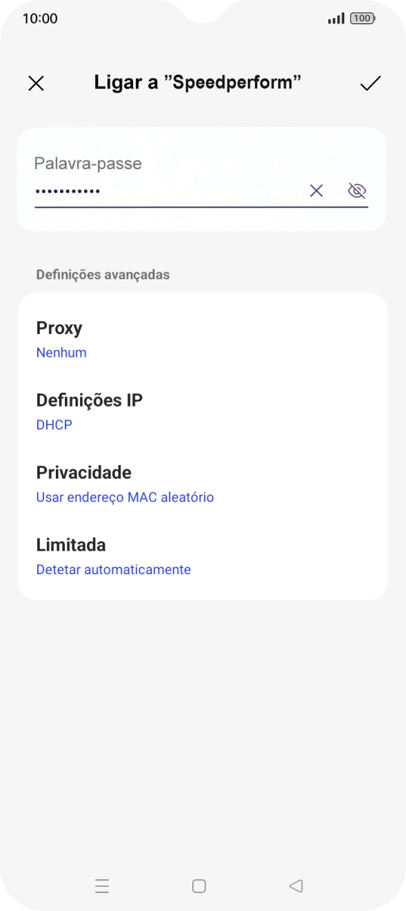 Introduza a password da rede Wi-Fi e prima o ícone para aceitar.