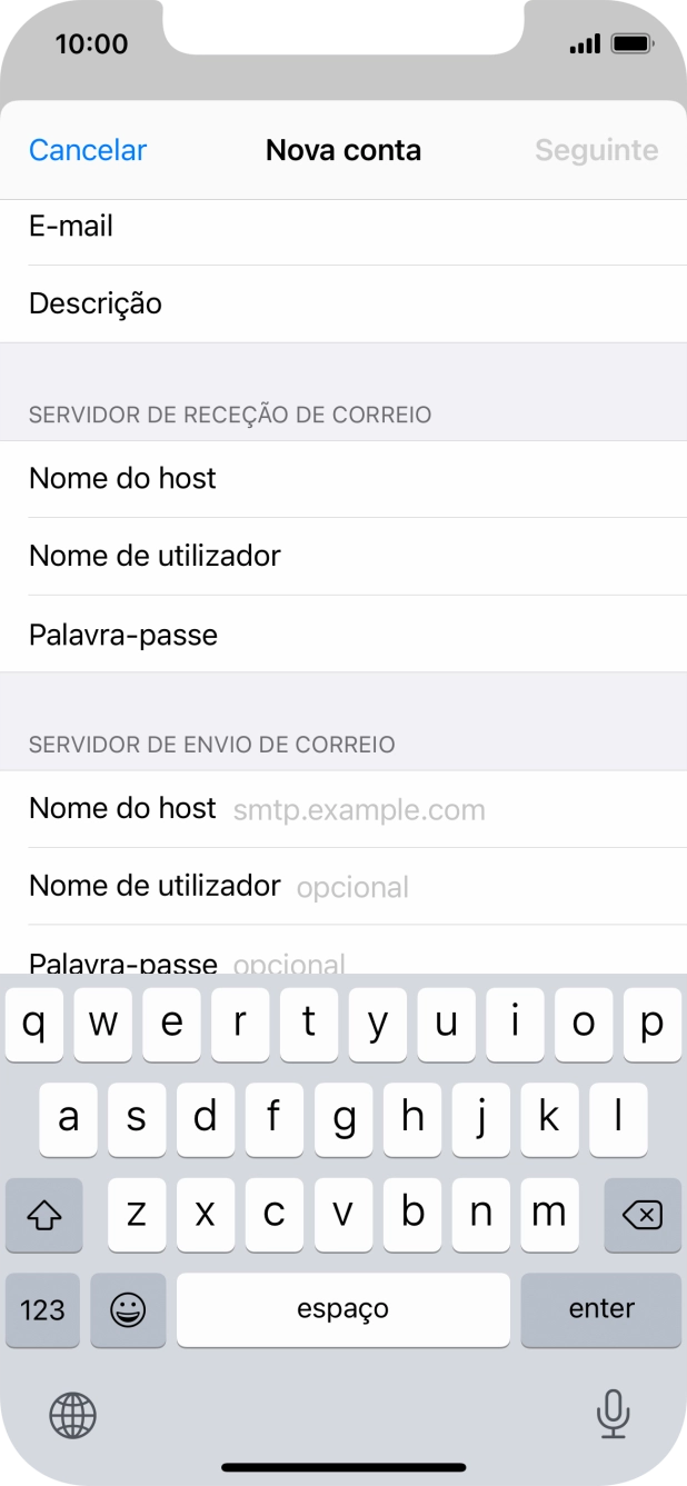 Prima Nome do host e insira smtp.vodafone.pt.