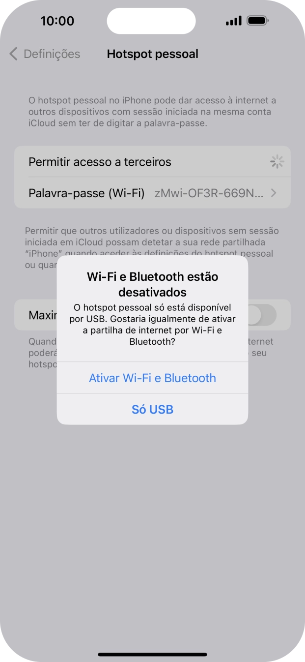 Se o Wi-Fi estiver ativado, prima Ativar Wi-Fi e Bluetooth.