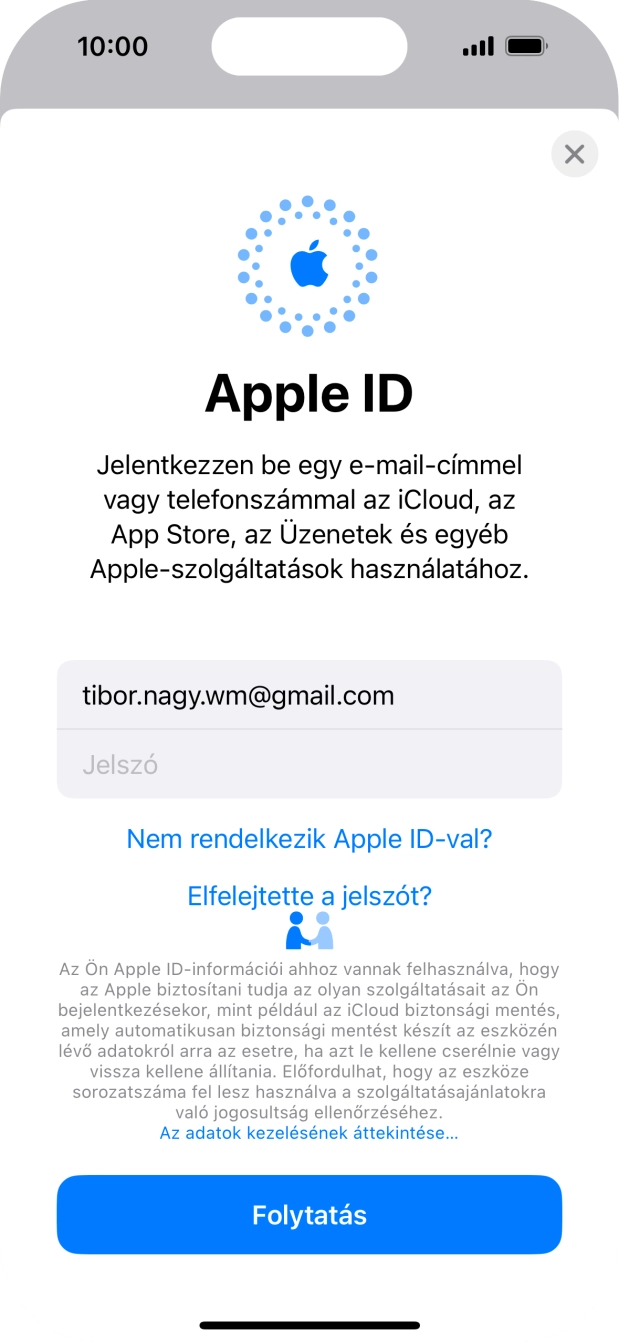 Kattints a „Jelszó” melletti mezőre, és írd be az Apple ID-d jelszavát.