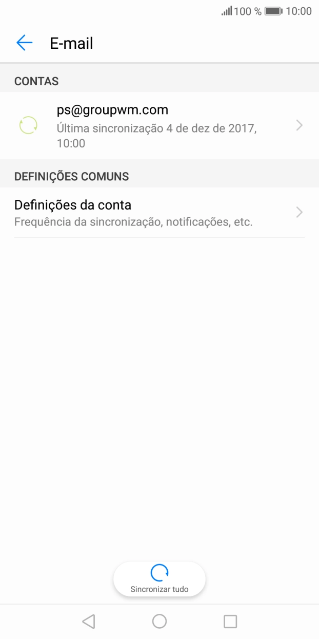 Prima Definições da conta.