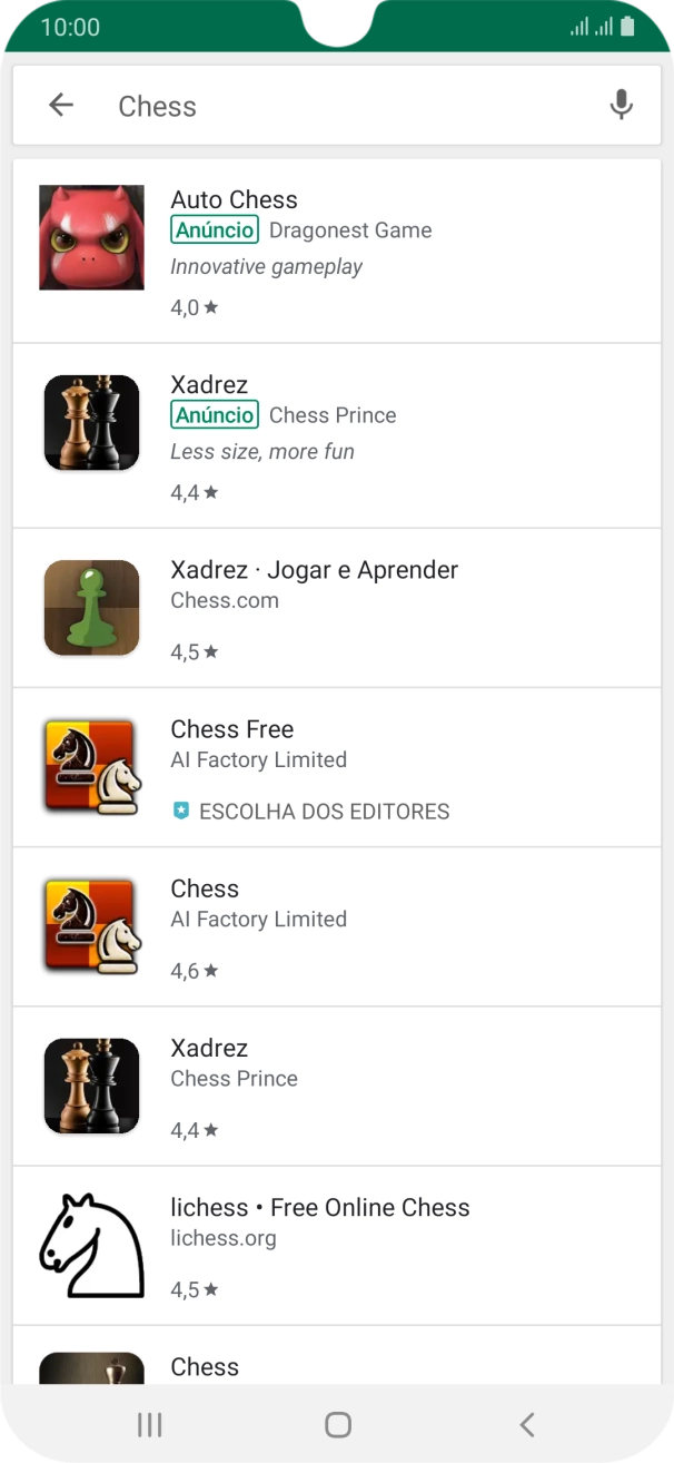 Prima a app pretendida.