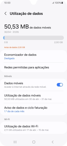 O consumo total de dados é agora mostrado no ecrã.