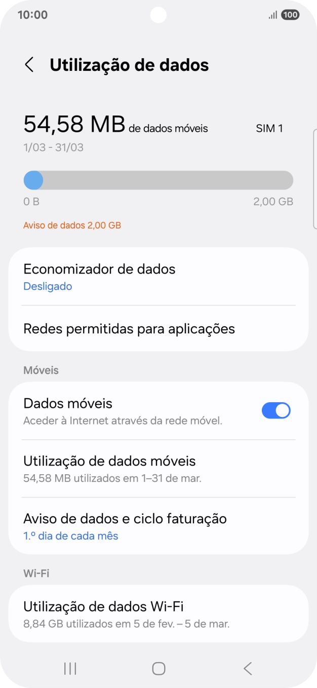O consumo total de dados é agora mostrado no ecrã.