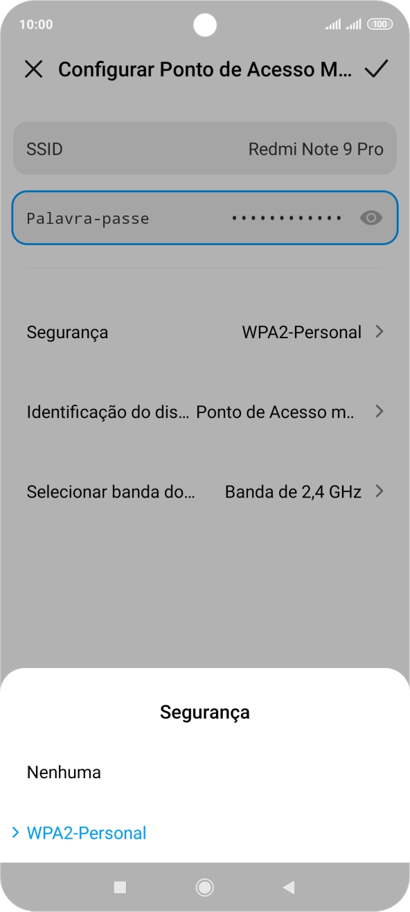 Prima WPA2-Personal para proteger o hotspot Wi-Fi com uma password.