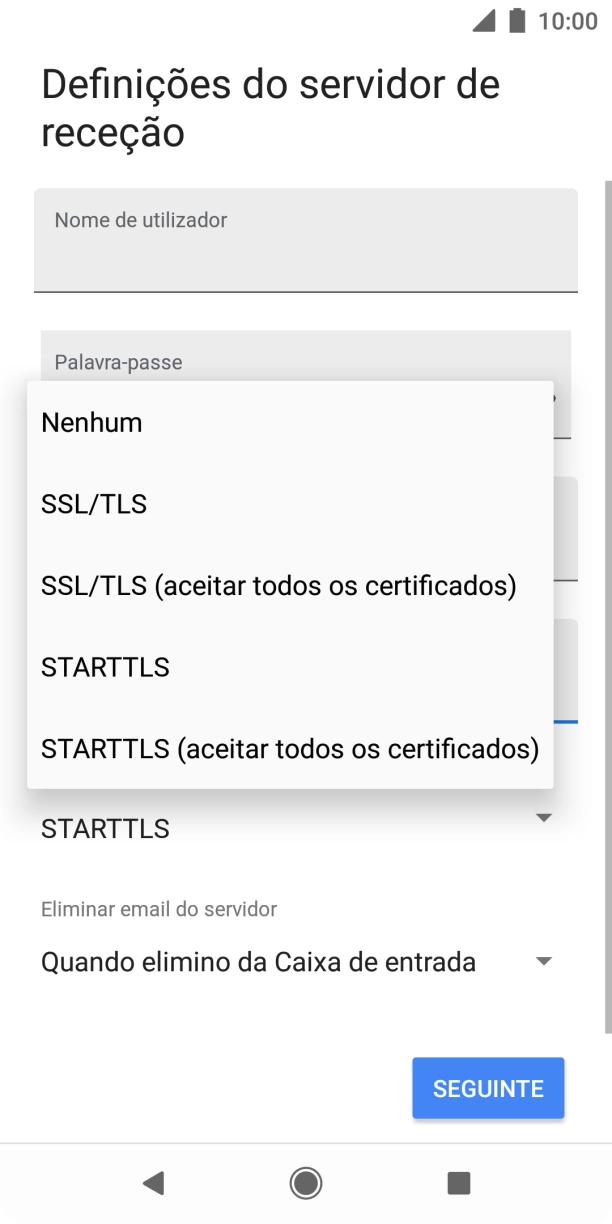 Prima SSL/TLS para ativar a função.