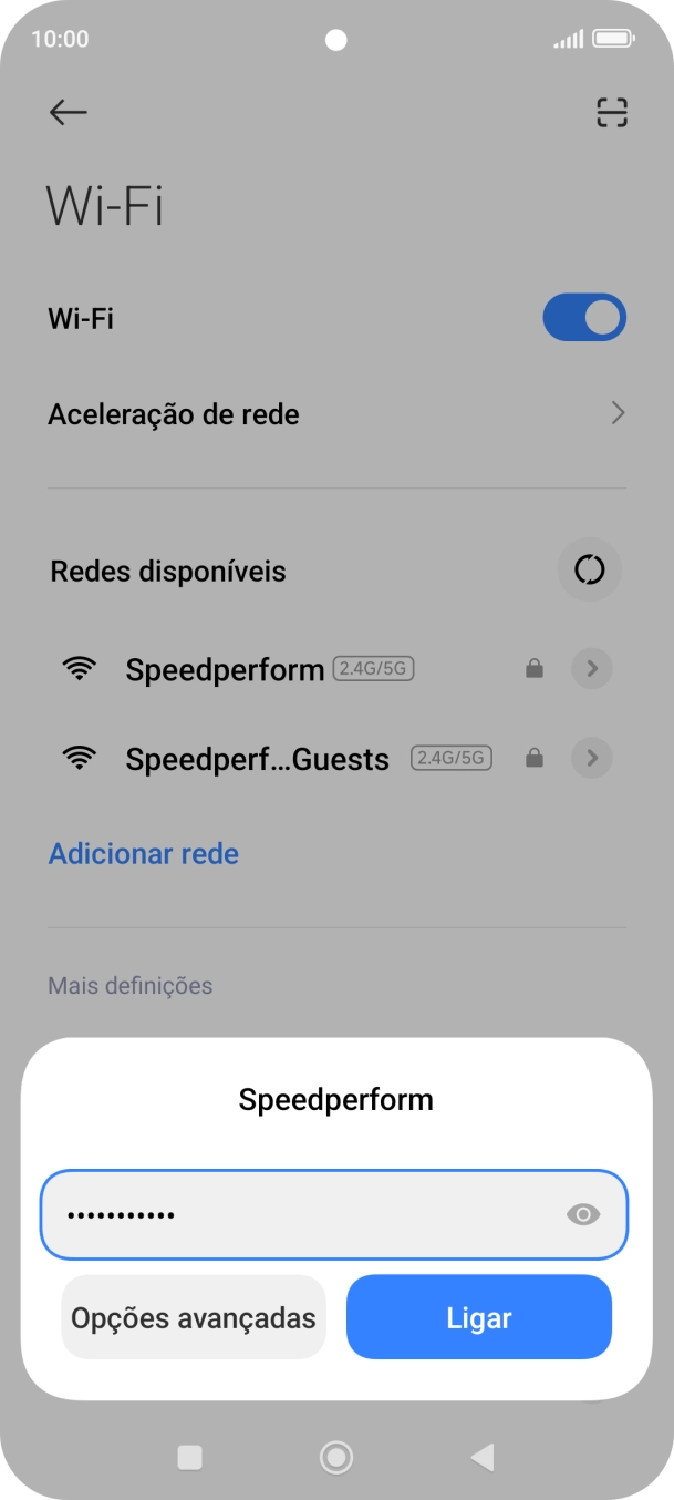 Introduza a password da rede Wi-Fi e prima Ligar.
